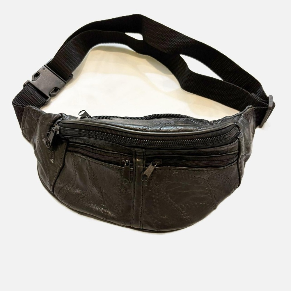 Black‎ Stone Patchwork Leather Belt Bag